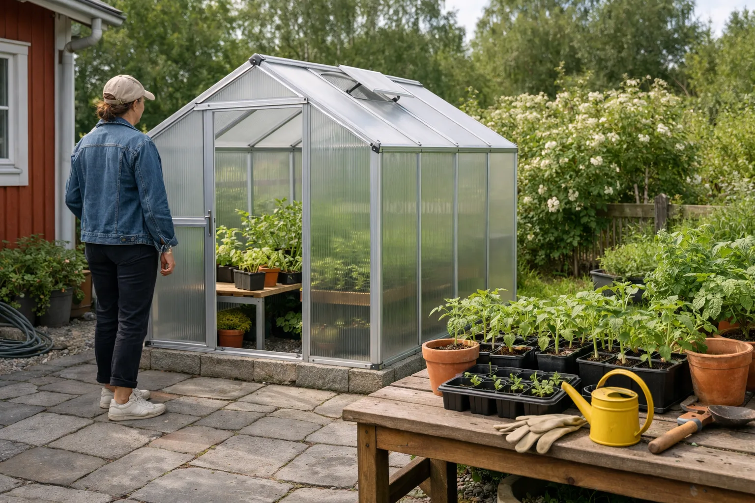 Litet växthus med polykarbonatskivor.